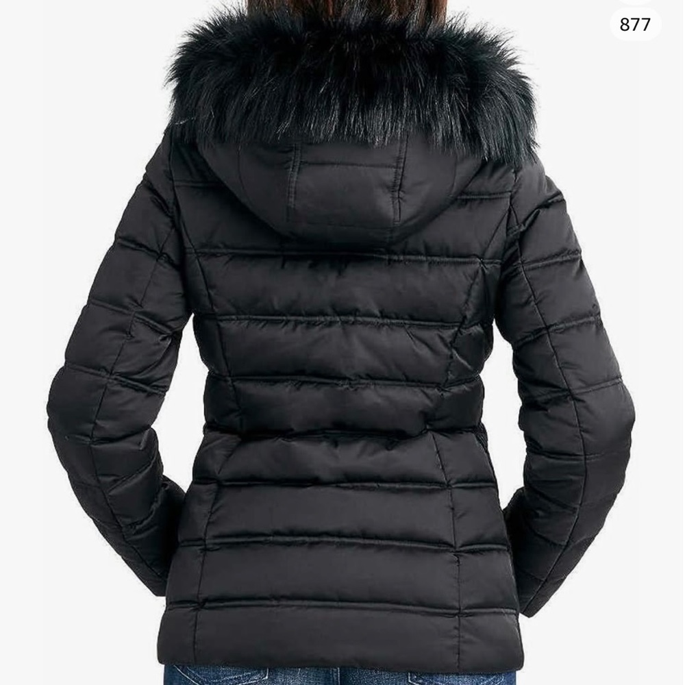 Nautica Women’s Faux fur trim , hooded mid weight puffer jacket , size medium - Picture 2 of 8